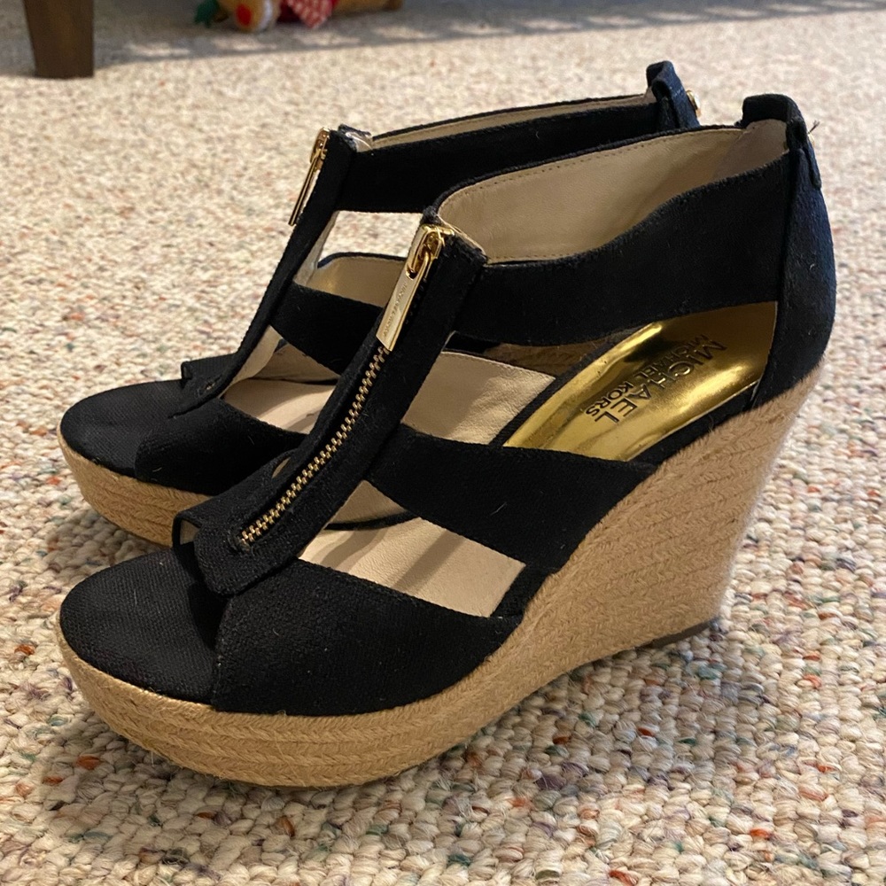 Michael Kors. Size 6.5. Black Zip Up Wedge